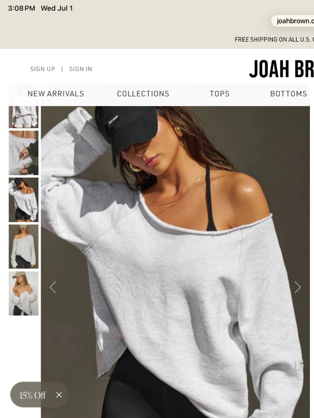 Joah Brown Oversized Off The Shoulder Sweatshirt S/M Pearl Grey - Picture 2 of 6